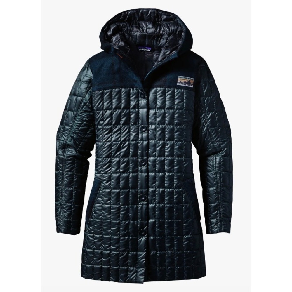 Patagonia Recycled Down Hooded Coat Carbon Green Size Small